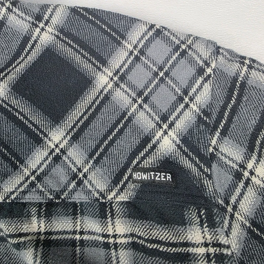 Howitzer Flannel Shirt Mens XL Black‎ Gray Plaid We The People Military Thick